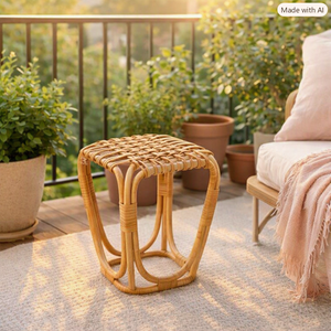 Table basse, tabouret, ottoman, table d'appoint en rotin tressé à la main, meubles de chambre et de salon, console en os incrusté pour patio, style rustique moderne - Product Image 1