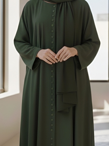 Abaya en coton respirant, longue, à manches longues, col rond, coupe ample évasée, tenue décontractée pour les fêtes, motifs variés - Product Image 3