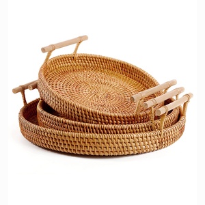 Lowest price rattan serving tray wooden <b>buffet</b> trays premium quality restaurant tableware sets - Product Image 1