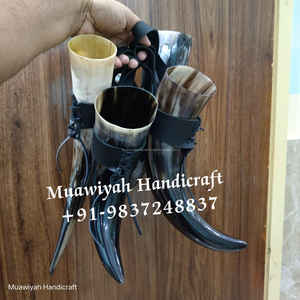 Haute sur demande belle qualité corne à boire de boeuf avec support en cuir qualité naturelle haute vente polie pour une utilisation de fête au bureau à domicile - Product Image 2