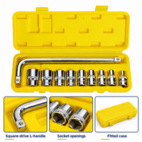 Lot de 10 douilles et clés à poignée en L, entraînement 1/2 pouce, tailles 8, 10, 11, 12, 14, 17, 19, 22, 24 mm, pour réparation en garage