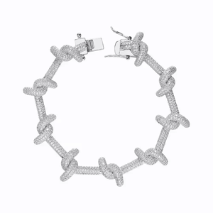 Bracelet jonc de luxe en argent 925 avec nœud en moissanite, micro-incrustation de pierres rondes taille brillant, style unisexe pour usage quotidien - Product Image 1
