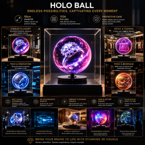 Holo Ball, affichage holographique 3D, sphère LED de 50 cm avec boîtier en acrylique, rotation à 360 degrés pour vitrine de bijouterie - Product Image 3