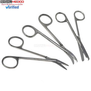 Juego de 3 Tijeras de Sutura Manuales de 4.5 Pulgadas, Rectas, Curvas, Anguladas, con Gancho Delicado en Forma de Media Luna, Instrumentos de Acero Inoxidable de Precisión, CE - Product Image 1