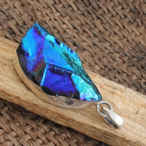 Collier en argent sterling 925 plaqué platine avec pendentif vintage bleu soleil, labradorite arc-en-ciel, fait main, cristal de guérison - Product Image 3