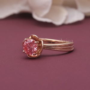 Bague solitaire florale en or rose/jaune et blanc 18 carats avec diamant rose taille ronde pour femme, idéale pour fiançailles et mariage, bijoux fins - Product Image 4