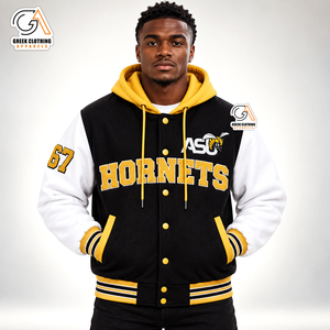 Sudadera estilo universitario unisex de la Universidad Estatal de Alabama, negra con mangas blancas, forro de poliéster cómodo, acabado primaveral. - Product Image 1
