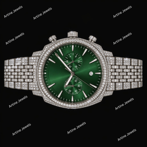 Montre Chronographe en Cristal Argenté Vert avec Affichage de la Date, Montre de Luxe Scintillante pour Hommes, Accessoire de Mode Élégant, Cadeau - Product Image 2