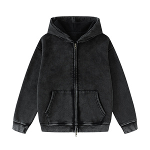 Sweat-shirt unisexe à capuche zippé 100% coton molletonné coupe classique couleur unie poche avant décontracté hiver respirant 300g - Product Image 3
