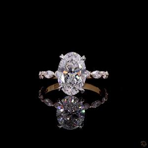 Oval Cut Lab Grown Diamond Engagement <b>Ring</b> 14K 18K Gold Solitaire <b>Ring</b> with Side Stones Luxury Fine Jewelry Women Wedding <b>Ring</b> - Product Image 1