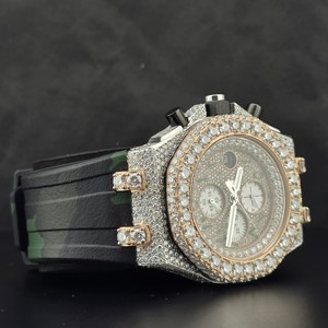 Reloj Cronógrafo de Cuarzo con Incrustaciones de Diamantes, Caja de Acero Inoxidable, Correa Negra, Reloj de Pulsera de Lujo, Cierre de Mariposa, Caja para Hombre - Product Image 3