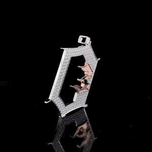 Iced Out <b>Frame</b> Pendant Silver and Rose Gold Tone Abstract Design Hip Hop Jewellery for Men and Women - Product Image 2