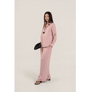 Luxury Silk Blend Woven 2-Piece Long Set Shirt Neck Full Sleeve Casual Solid Dressy Maternity Breathable Women's Nursing - Product Image 1