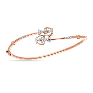 18K Rose Gold Diamond Double Bow Open Cuff <b>Bangle</b> <b>Bracelet</b> for Women - Product Image 1