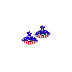 Pendientes Patrióticos con Cuentas, Diseño de Bandera Americana, 4 de Julio, Joyería Artesanal con Cuentas de Semillas, OEM Disponible - Product Image 4