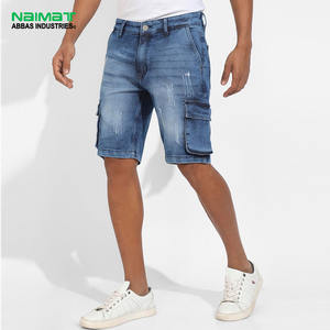 Pantalones cortos de mezclilla azul desgastado para hombre, corte ajustado, con múltiples bolsillos, estilo cargo, rasgados, de algodón, para verano, para uso diario. - Product Image 1