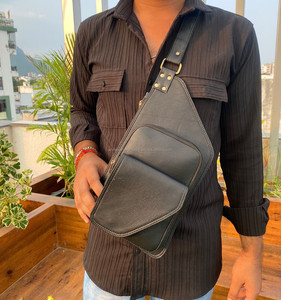 Unisex Vintage Genuine Leather Crossbody <b>Bag</b> Crunch Leather <b>Shoulder</b> Sling <b>Bag</b> Leather Chest <b>Bag</b> for Hiking and Travel - Product Image 3
