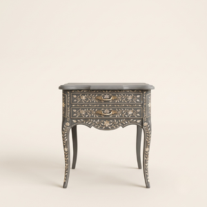 Mother of Pearl Inlay Accent <b>Bed</b> <b>Side</b> <b>Table</b> with 2 Drawers - Product Image 1