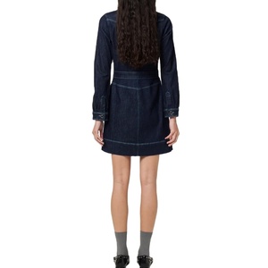 Custom Logo Women Denim <b>Shirt</b> Dress <b>Black</b> <b>Button</b> Sleeveless Casual Knee-Length Ruched Lace Wholesale Clothing Manufacturers BD - Product Image 5