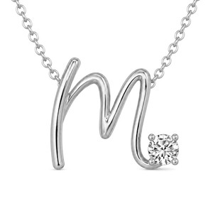 Minimal Initial M Letter Lab Grown Diamond <b>Pendant</b> Necklace GRA Certified Jewelry Crafted From <b>Solid</b> 10k <b>Gold</b> Alphabet <b>Pendant</b> - Product Image 1