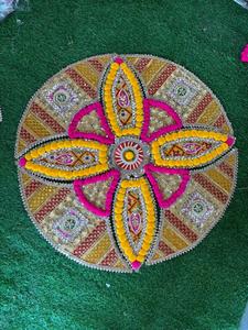 Rangoli festif à pompons pour la décoration de Diwali, tapis décoratif fait main pour le sol, Rangoli traditionnel indien pour les mariages et les Puja - Product Image 2