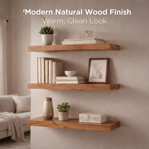 ชั้นวางของไม้แบบลอยติดผนังสไตล์โมเดิร์นมินิมอล ตกแต่งด้วยหนังสือ ต้นไม้ และของตกแต่งบ้านโทนสีกลางๆ - Product Image 4