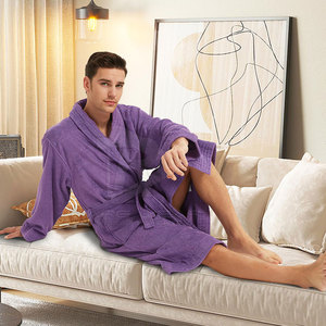 Peignoir en tissu éponge pour homme, élégant et confortable, 100% coton, respirant, manches longues, poches, qualité supérieure, vêtements de maison - Product Image 5