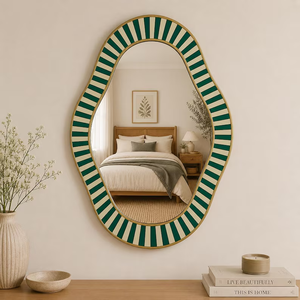 กระจกตกแต่งผนังลายกระดูกสีเขียวทำมือสไตล์โมเดิร์น - Product Image 2