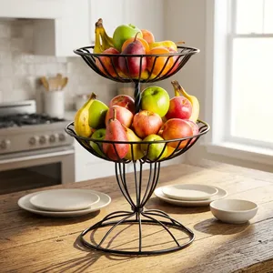 2 Tier Metal Fruit <b>Basket</b> <b>Stand</b> for Kitchen Countertop Dining Table <b>Vegetable</b> Storage Organizer Black - Product Image 3