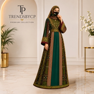Maxi Thobe élégant et modeste pour femmes |   Robe musulmane ethnique brodée à manches longues, taille naturelle, infroissable |   Moyen-Orient - Product Image 1