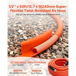 สายลมไฮบริดสีส้มขนาด 1/2 นิ้ว x 50 ฟุต น้ำหนักเบา ทนต่อการงอ 300 PSI ใช้งานได้ทุกสภาพอากาศ อุปกรณ์เสริมเครื่องมือลม - Product Image 2