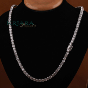 Women's 925 <b>Silver</b> Moissanite Tennis Necklace Round Brilliant Cut Channel Setting Rhodium Plated Luxury Style - Product Image 5