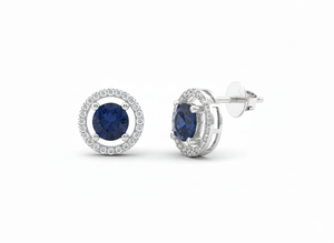 Boucles d'oreilles en saphir taille ovale avec diamant taille rond pour femme, diamant naturel et diamant de laboratoire - Product Image 2