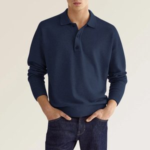 Polos de Golf de Manga Larga con Logotipo Personalizado OEM para Hombre, Casuales de Otoño, Cuello Camisero, Tejido de Punto de Mezcla de Algodón/Poliéster de 220 GSM - Product Image 4