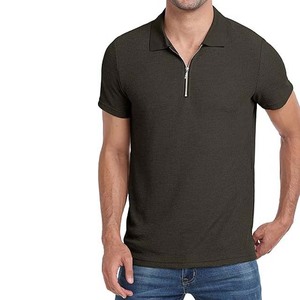 Polo décontracté à manches courtes pour hommes, en coton respirant, col zippé, grande taille, couleur noire, OEM ODM 2027 - Product Image 1