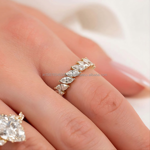 Anillo de compromiso/boda unisex de oro blanco vintage con diamante marquesa de laboratorio IGI, engaste de garras hecho a mano, para aniversario - Product Image 1