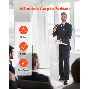 Podio Portatile in Acrilico da 50 Pollici con Ampia Superficie di Lettura, Ripiano Porta Laptop e Blocco Libri per Presentazioni - Product Image 2
