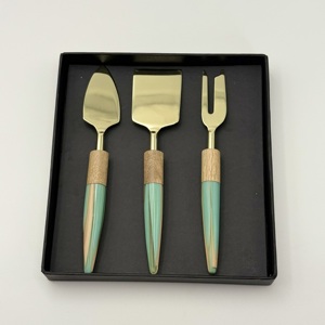 Juego de Herramientas para Queso de Acero Inoxidable con Mango de Madera y Resina para Hotel y Cocina, Juego de Cubiertos para Queso para Mesa de Comedor, para el Hogar - Product Image 1