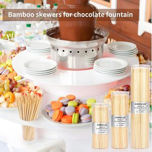 Brochettes en bois de bambou de 6 pouces pour barbecue, kebabs, apéritifs, fruits, saucisses, fontaine à chocolat – Outils de barbecue en bois naturel - Product Image 2