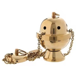Small Size Brass Incense <b>Burner</b> Gold Finish Hand-made Religious Use With Chain And Lid <b>For</b> Meditation And Prayer Room - Product Image 1