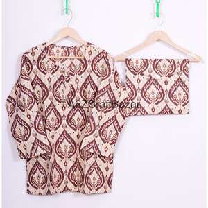 Ensemble de pyjama d'été romantique à motifs floraux imprimés pour demoiselles d'honneur, 100 % coton pur, taille élastique, col doux en tricot - Product Image 2