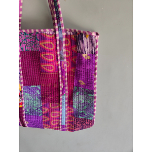 Bohemian Cotton Tote <b>Bag</b> Panelled Purple Pink <b>Patchwork</b> Open Top Shopping <b>Bag</b> All Seasons Style - Product Image 5