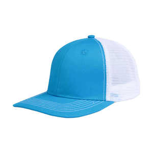 RICSA Blue White Mesh Leather Trucker <b>Cap</b> 3D Embroidery Logo Unisex Adjustable Breathable Casual Hat for Spring Summer Adults - Product Image 1