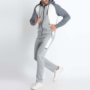 Men's Gray Color Blocking Tracksuit Full <b>Zip</b> <b>Hooded</b> Casual Regular Fit Polyester Cotton Autumn Wear With Side Pockets - Product Image 2