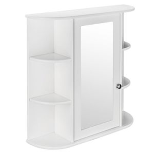 Mobile da Bagno a Parete Bianco a 3 Ripiani con Porta Singola e Specchio LED per Bagni, Garanzia di 1 Anno - Product Image 5