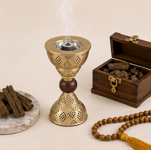 Quemador de incienso de latón metálico hueco, estilo árabe antiguo, Mabkhara, estilo de Oriente Medio, soporte para incienso de carbón y oud, incensario para Ramadán islámico - Product Image 6