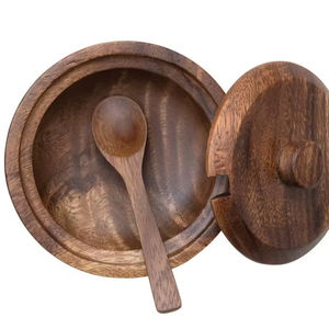 Bol de service en bois pour la cuisine et la maison, usage général, fait main, nouvelle collection, avec couvercle en bois, ustensiles et couverts en bois, bols à nourriture - Product Image 1