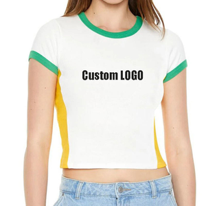 Hot Selling Custom Made Women's Black Short Sleeve Logo <b>Crop</b> Top with Raw Hem 100% Cotton Summer Breathable - Product Image 5