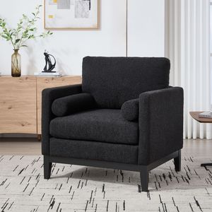 Poltrona singola moderna in stile farmhouse da 35,4 pollici di larghezza, con gambe nere e base in legno, ideale per la lettura nel soggiorno - Product Image 3