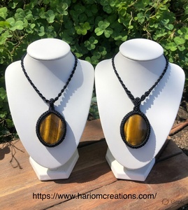 สร้อยคอทำมือจากเชือกถักมาคราเม่สีดำ พร้อมจี้รูปไข่ลายตาเสือ สไตล์โบโฮ ปรับขนาดได้ เครื่องประดับเพื่อสุขภาพ ขายส่ง - Product Image 5